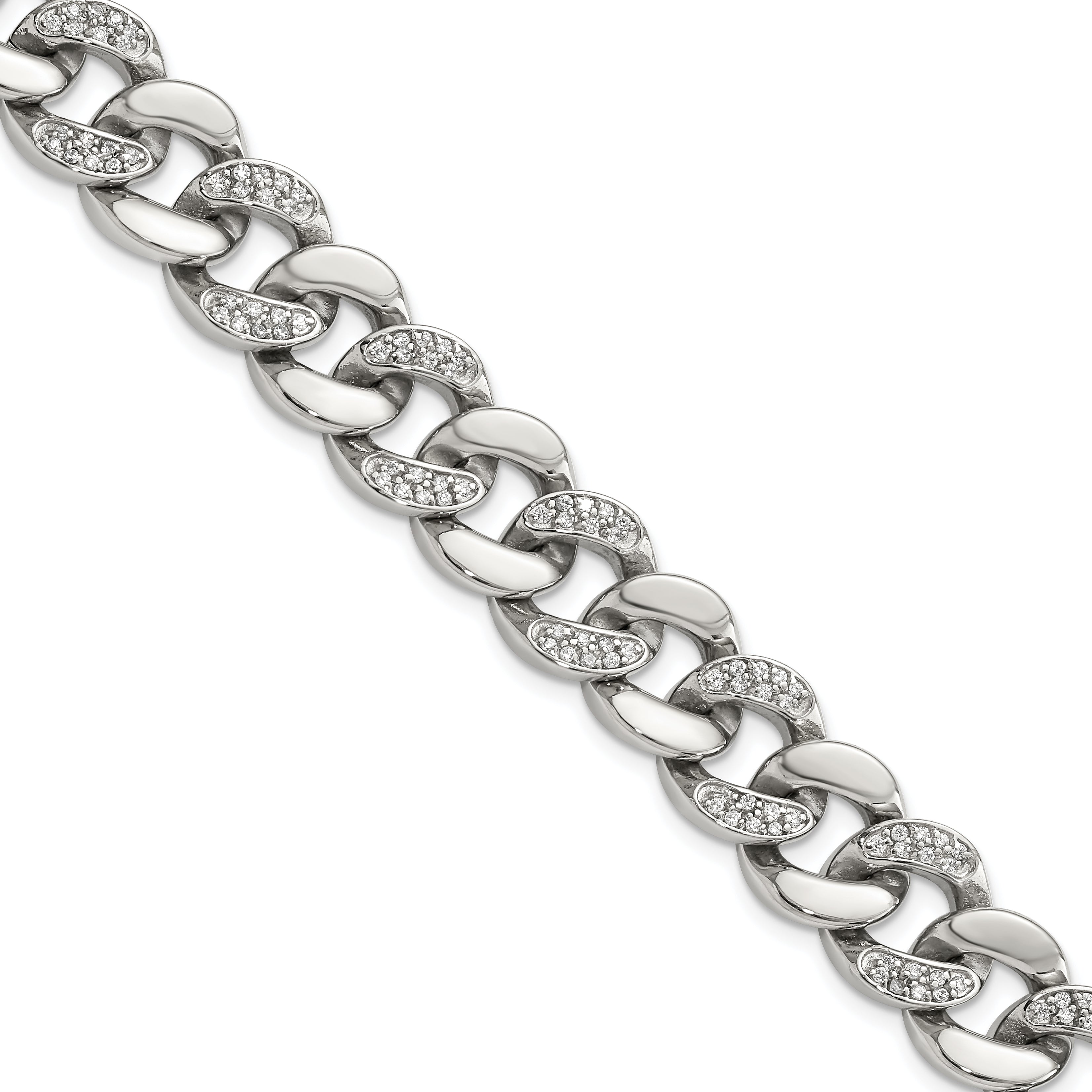 Chisel Stainless Steel Polished with CZ 8 inch Curb Link Bracelet