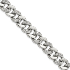 Chisel Stainless Steel Polished with CZ 8 inch Curb Link Bracelet