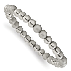 Chisel Stainless Steel Polished and Laser-cut 8mm Beaded Stretch Bracelet