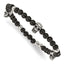 Black Agate & Skull Beaded Stretch Bracelet in Stainless Steel, 6mm - Sophia Jewelers