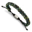 Stainless Steel Brushed Green Agate Black Nylon Adjustable Bracelet