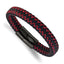 Men's Black Ion-Plated Polished Leather Stainless Steel Bracelet 12mm 8.25in