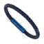 Men's Blue Ion-Plated Polished Leather Stainless Steel Bracelet 6mm