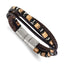 Men's Polished Black Onyx Leather Stainless Steel Bracelet 6.5mm