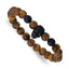Black Ion-Plated Brushed Multi-color Tiger's Eye Skull Stainless Steel Ball (Beaded) Chain Bracelet 8.75mm