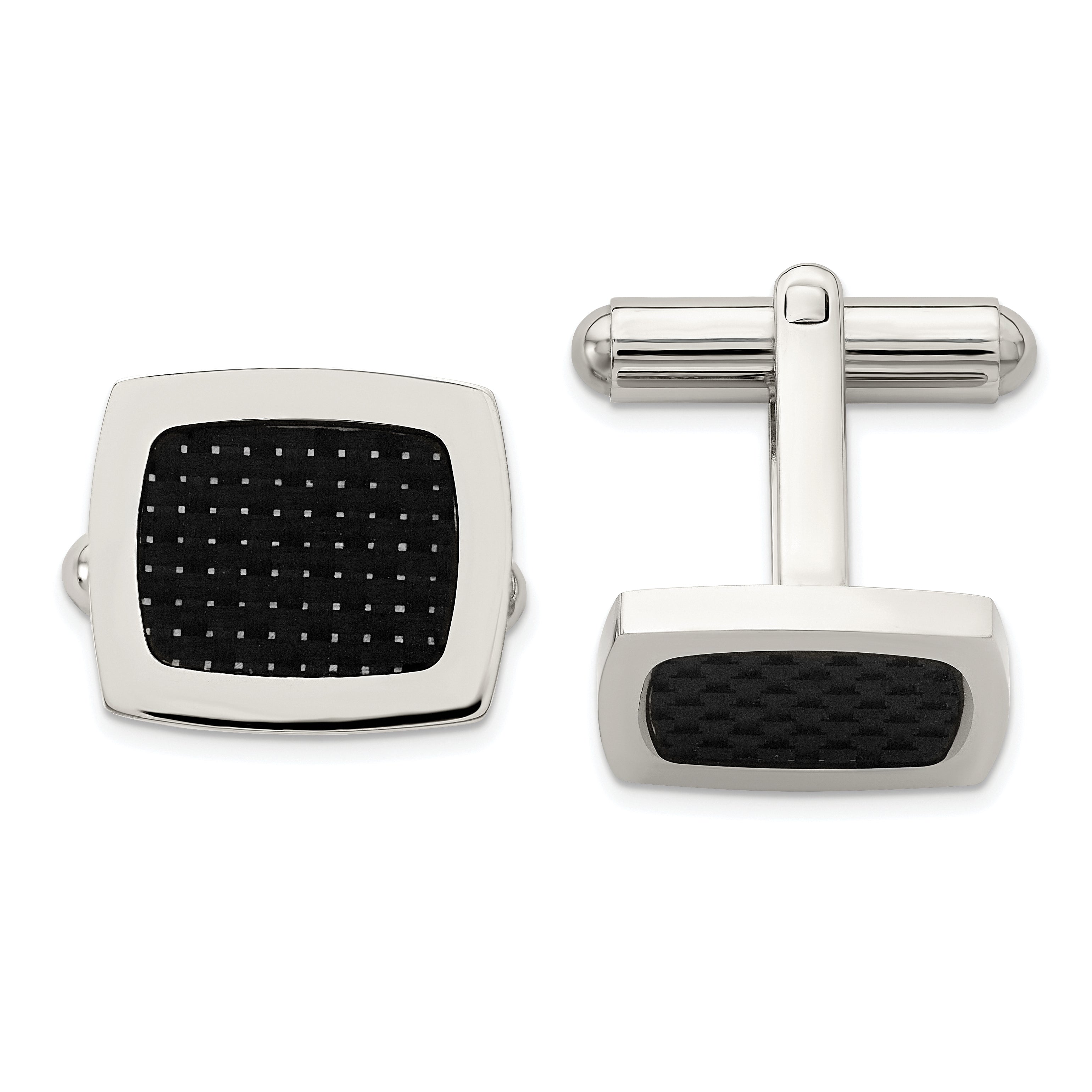 Chisel Stainless Steel Polished Black Carbon Fiber Inlay Cufflinks