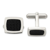 Chisel Stainless Steel Polished Black Carbon Fiber Inlay Cufflinks