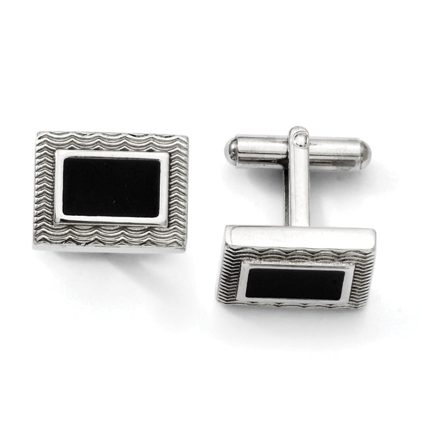 Stainless Steel Black Enamel Cufflinks