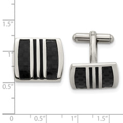 Chisel Stainless Steel Polished with Black Carbon Fiber Inlay and Enamel Cufflinks