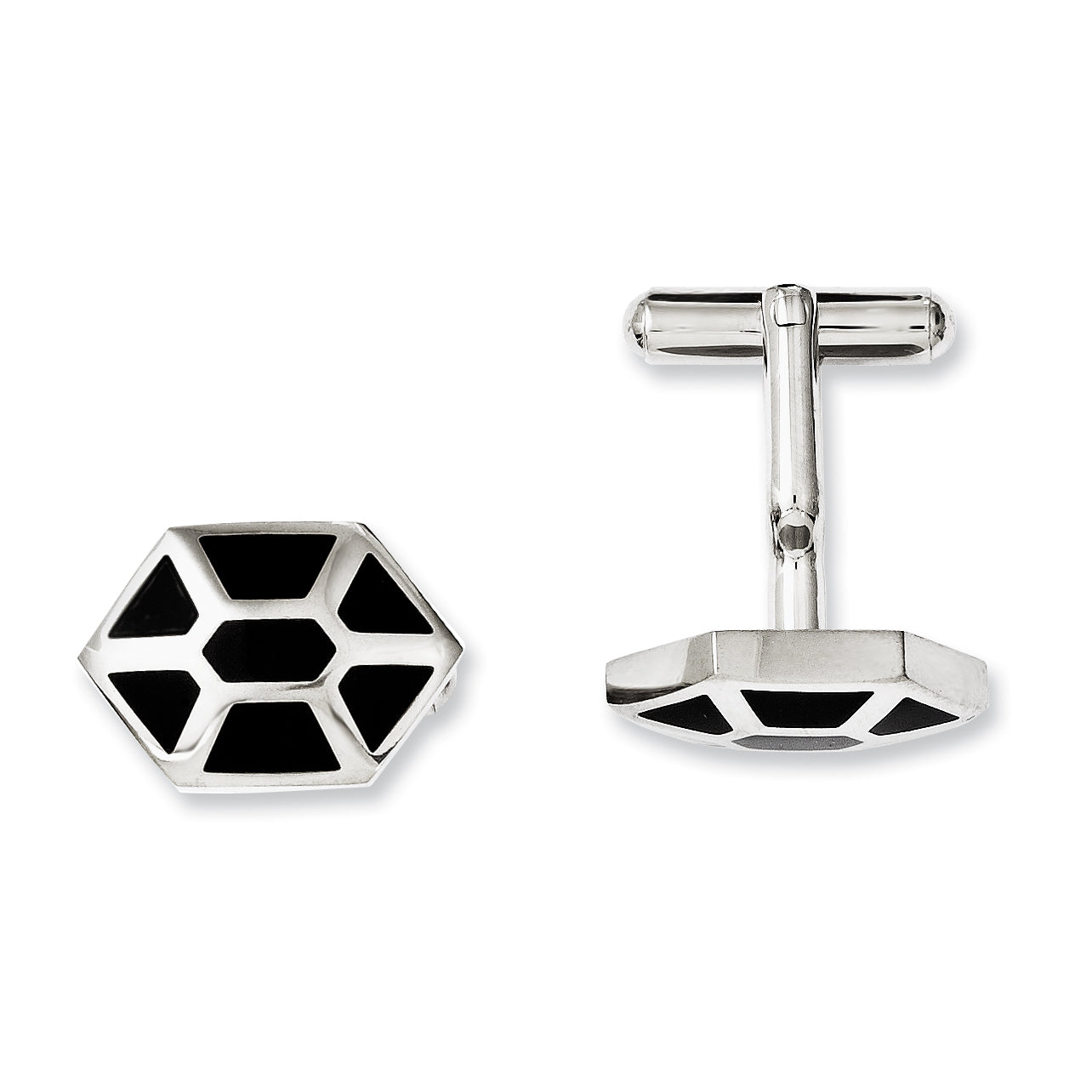 Stainless Steel Black Enamel & Polished Cufflinks