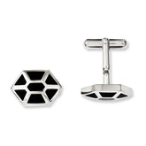 Stainless Steel Black Enamel & Polished Cufflinks