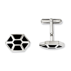 Stainless Steel Black Enamel & Polished Cufflinks