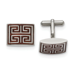 Chisel Stainless Steel Polished Koa Wood Inlay Rectangle Cufflinks