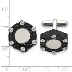 Stainless Steel Brushed and Polished Solid Carbon Fiber Cufflinks