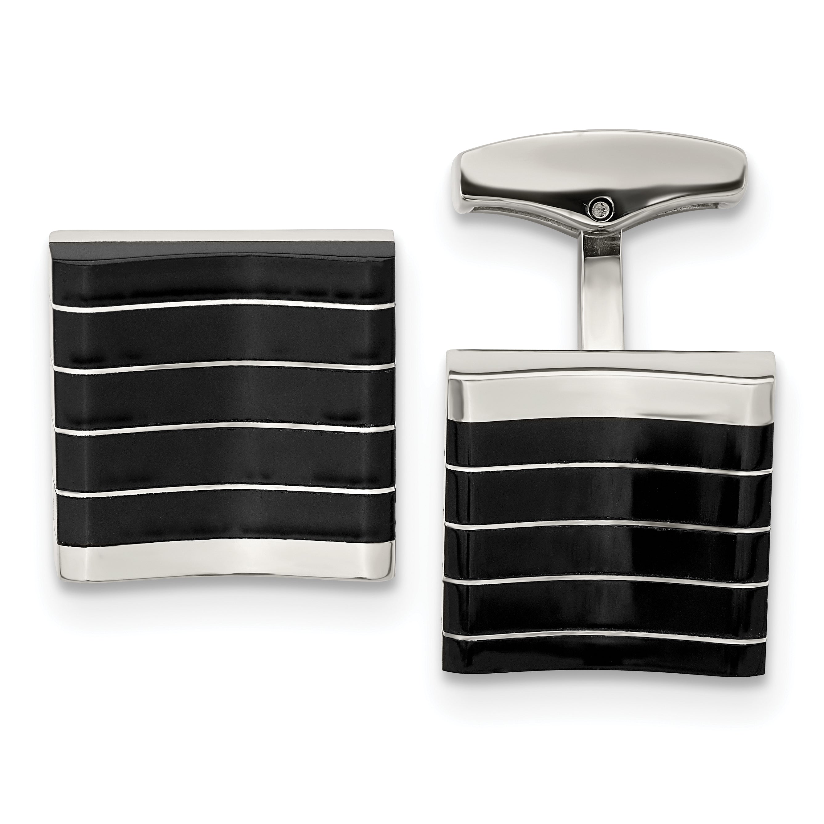Stainless Steel Polished Black Cat's Eye Square Cufflinks