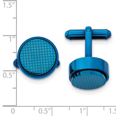 Stainless Steel Polished and Textured Blue IP-plated Round Cufflinks