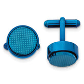 Stainless Steel Polished and Textured Blue IP-plated Round Cufflinks