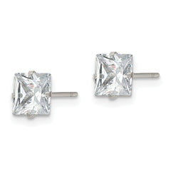 Stainless Steel 6mm Square Cubic Zirconia Stud Earrings, Polished Finish