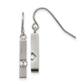 Chisel Stainless Steel Brushed and Polished with CZ Bar Dangle Shepherd Hook Earrings