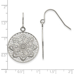 Chisel Stainless Steel Polished Cut-out Flower Dangle Shepherd Hook Earrings