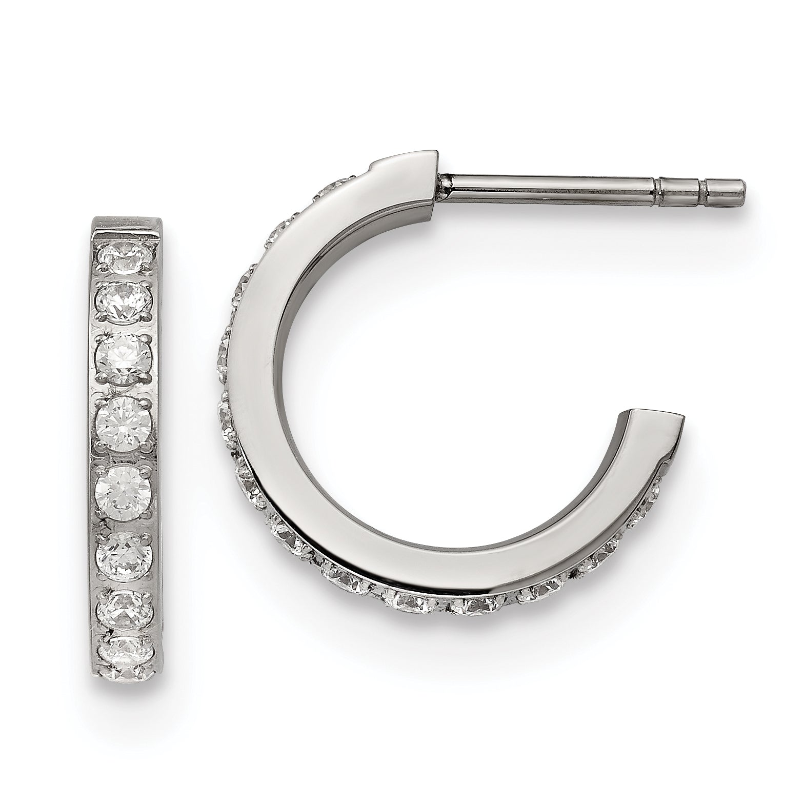 Chisel Stainless Steel Polished with CZ Post Hoop Earrings