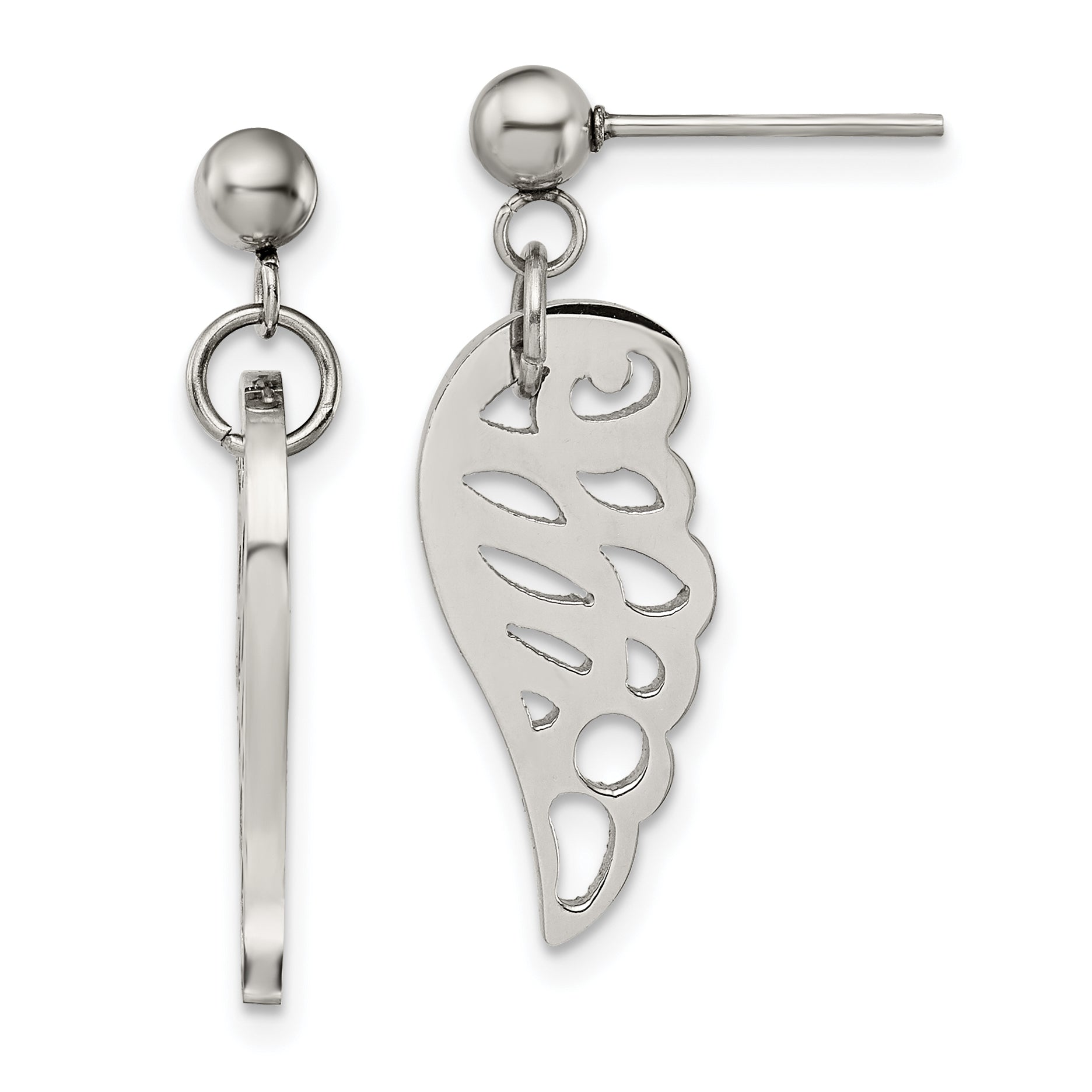 Chisel Stainless Steel Polished Wing Post Dangle Earrings