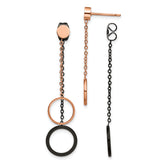 Chisel Stainless Steel Polished Black and Rose IP-plated Front and Back Post Dangle Earrings