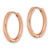 Chisel Stainless Steel Polished and Textured Rose IP-plated 2.5mm Hinged Hoop Earrings