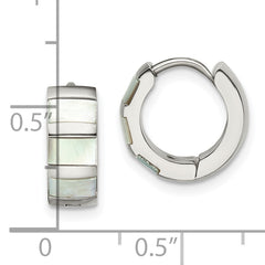 Chisel Stainless Steel Polished with Shell Pearl 5mm Hinged Hoop Earrings