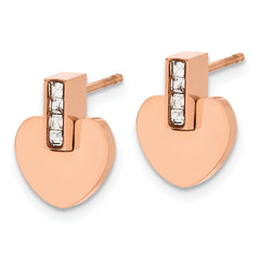 Chisel Stainless Steel Polished Rose IP-plated Heart with CZ Post Earrings