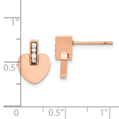 Chisel Stainless Steel Polished Rose IP-plated Heart with CZ Post Earrings