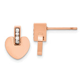 Chisel Stainless Steel Polished Rose IP-plated Heart with CZ Post Earrings