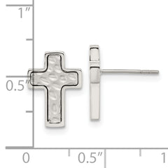 Chisel Stainless Steel Brushed Polished and Textured Cross Post Earrings