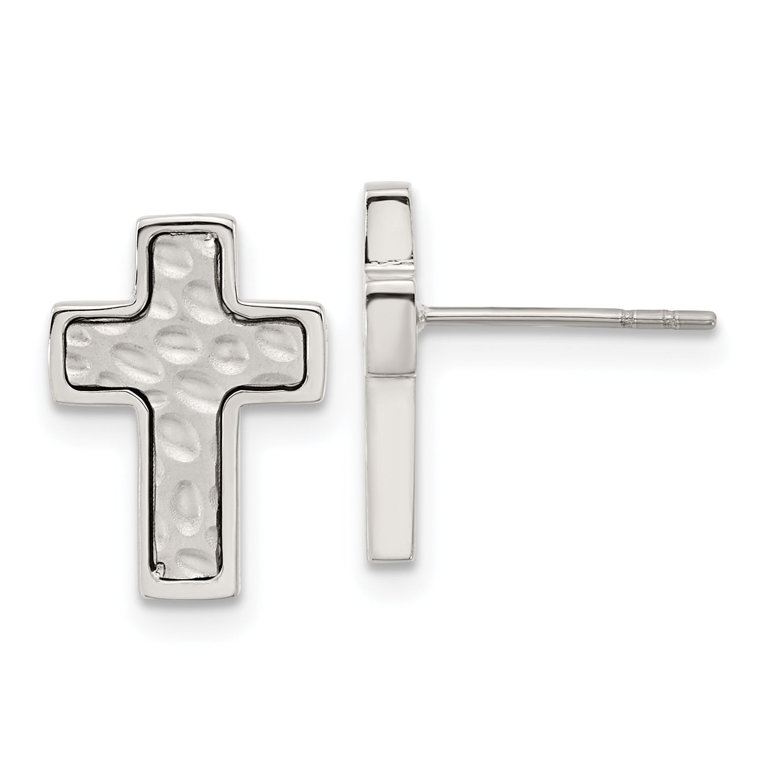 Chisel Stainless Steel Brushed Polished and Textured Cross Post Earrings