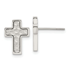 Chisel Stainless Steel Brushed Polished and Textured Cross Post Earrings