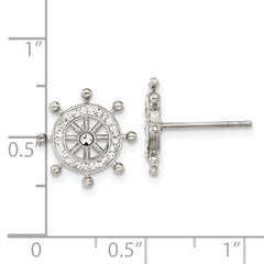 Chisel Stainless Steel Polished Preciosa Crystal Ship Wheel Post Earrings