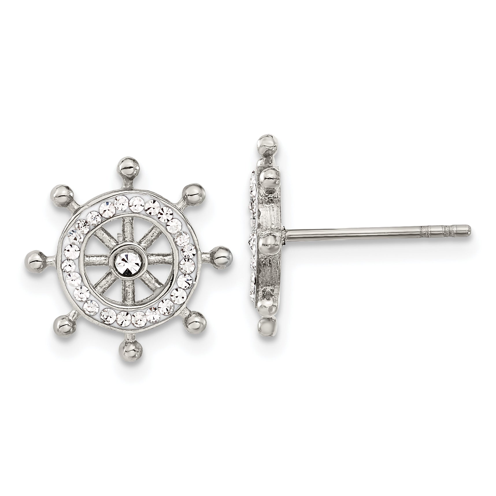 Chisel Stainless Steel Polished Preciosa Crystal Ship Wheel Post Earrings