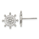 Chisel Stainless Steel Polished Preciosa Crystal Ship Wheel Post Earrings