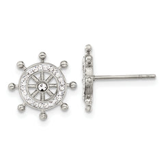 Chisel Stainless Steel Polished Preciosa Crystal Ship Wheel Post Earrings