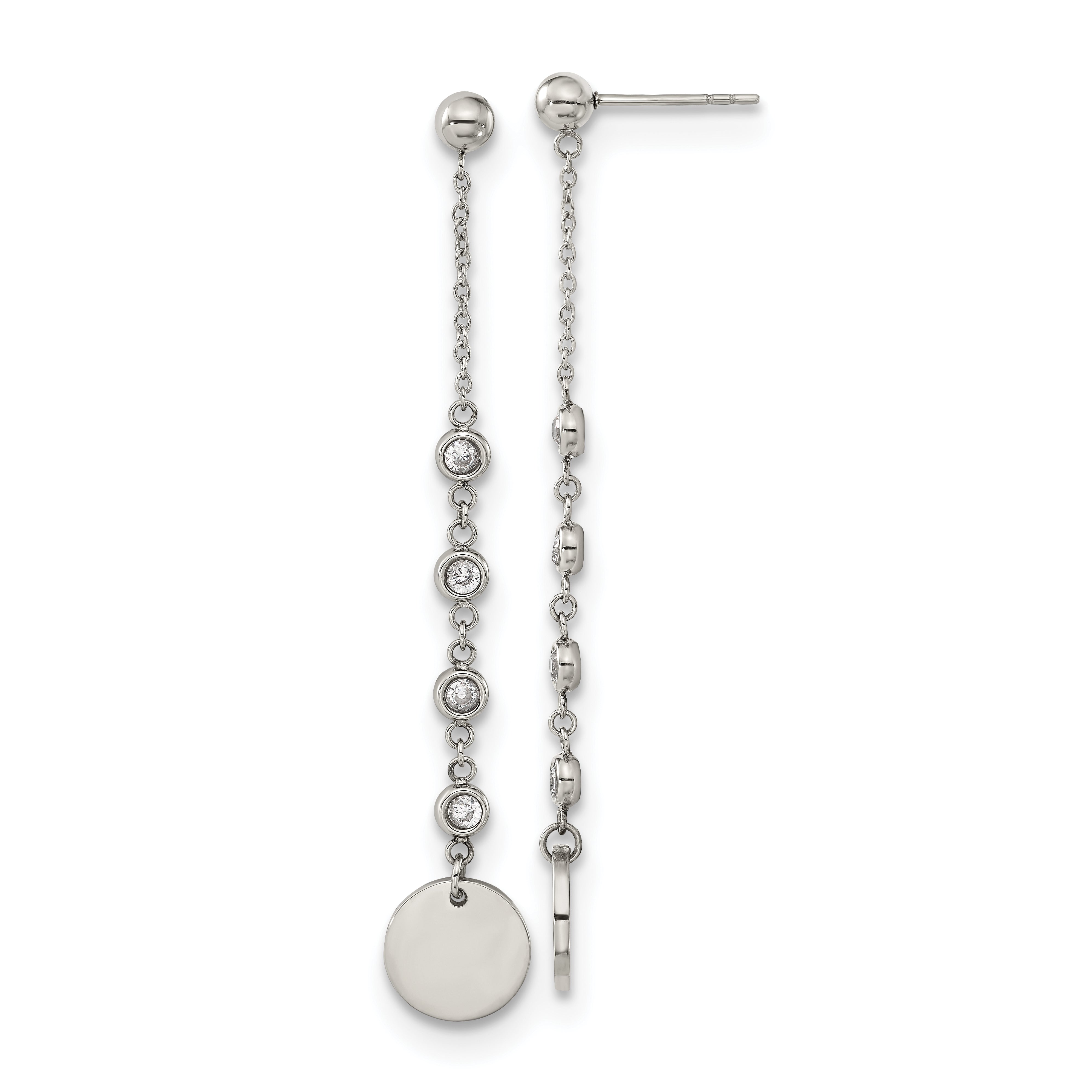 Chisel Stainless Steel Polished with CZ Post Dangle Earrings