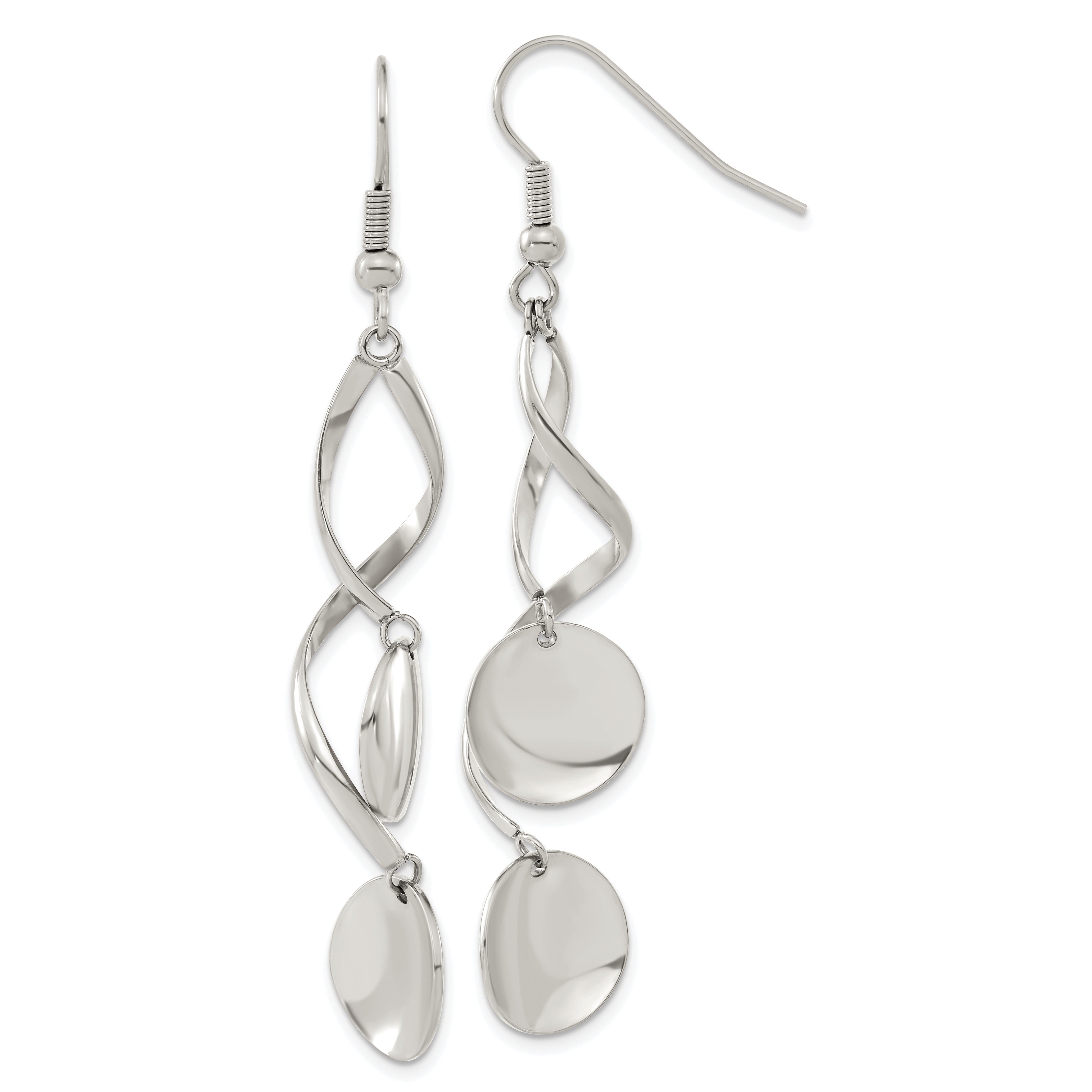 Chisel Stainless Steel Polished Twisted Shepherd Hook Earrings