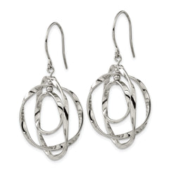 Chisel Stainless Steel Polished Wavy Circles Dangle Shepherd Hook Earrings