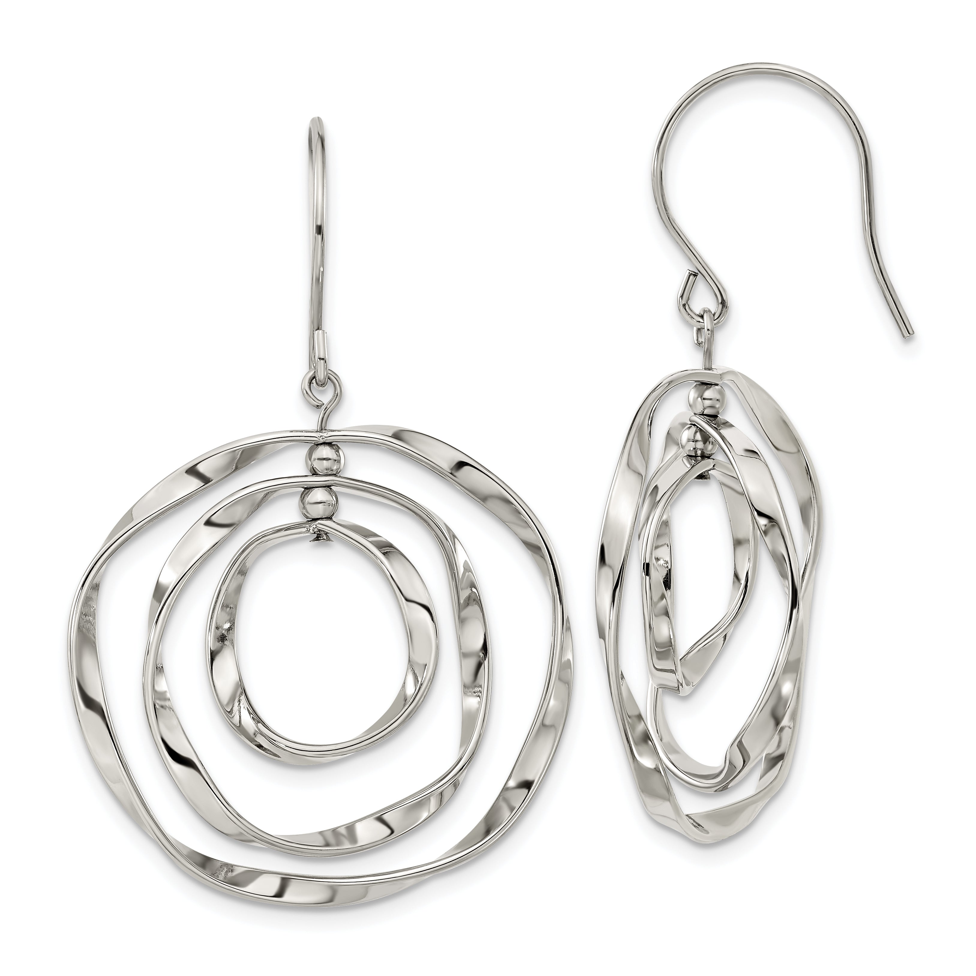 Chisel Stainless Steel Polished Wavy Circles Dangle Shepherd Hook Earrings