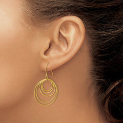 Chisel Stainless Steel Polished Yellow IP-plated Multi-Circle Dangle Shepherd Hook Earrings
