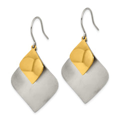 Chisel Stainless Steel Brushed and Polished Yellow IP-plated Dangle Shepherd Hook Earrings