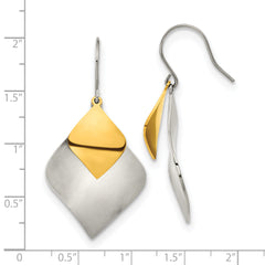 Chisel Stainless Steel Brushed and Polished Yellow IP-plated Dangle Shepherd Hook Earrings