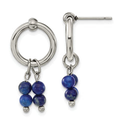 Chisel Stainless Steel Polished with Lapis Post Dangle Earrings