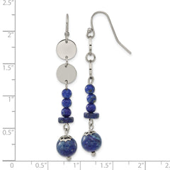 Chisel Stainless Steel Polished with Lapis Beads Dangle Shepherd Hook Earrings