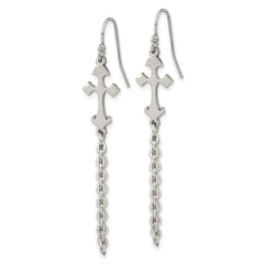 Chisel Stainless Steel Polished Cross Dangle Shepherd Hook Earrings