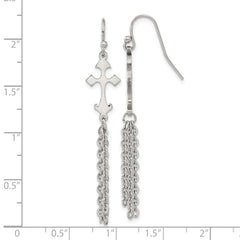 Chisel Stainless Steel Polished Cross Dangle Shepherd Hook Earrings